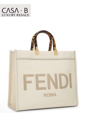 CASA B RESALE| Fendi Cream Roma Shopper Tote with Tortoiseshell Handles Large